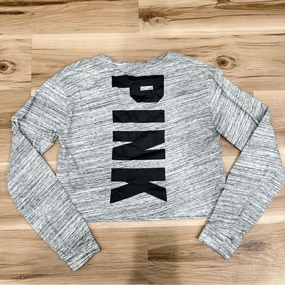 Victoria’s Secret PINK Heather Grey Black Cropped Shirt Women’s Small - Picture 1 of 4